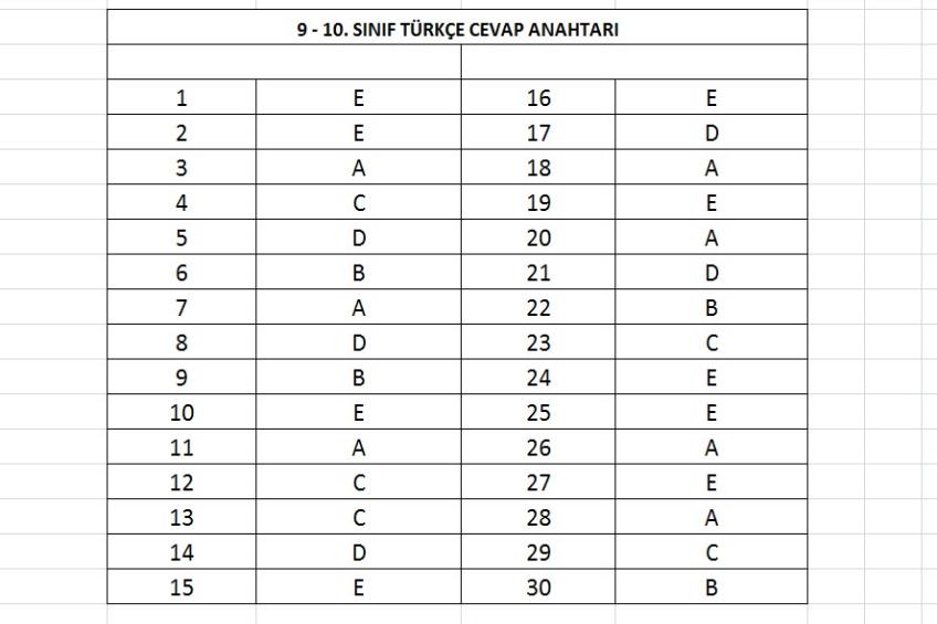 9 ve 10.Sınıf Türkçe Taraması Cevap Anahtarı